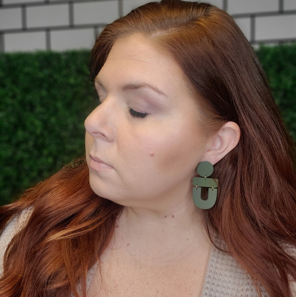 Olive Green Mod Arch Acrylic Earrings